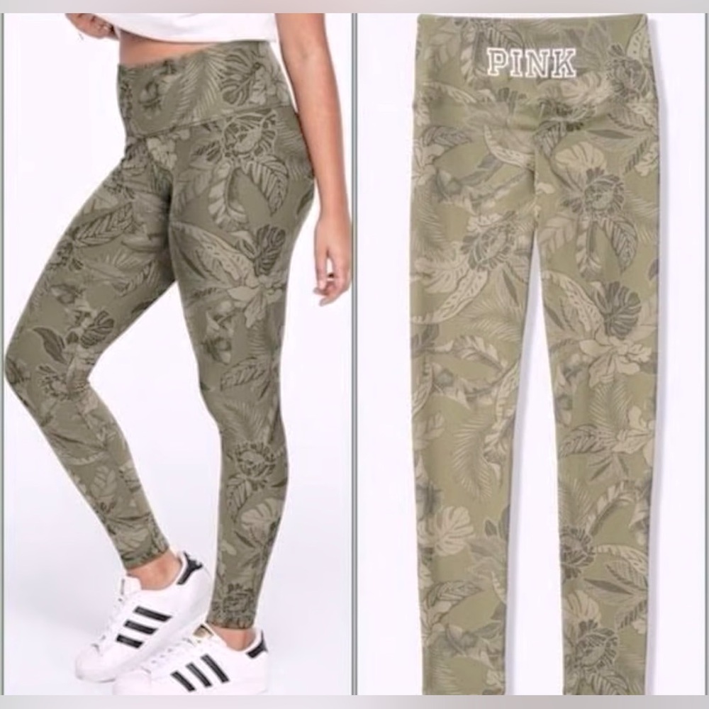 PINK VICTORIAS SECRET Women’s Camo Green Tropical Leaf Print Yoga Leggings